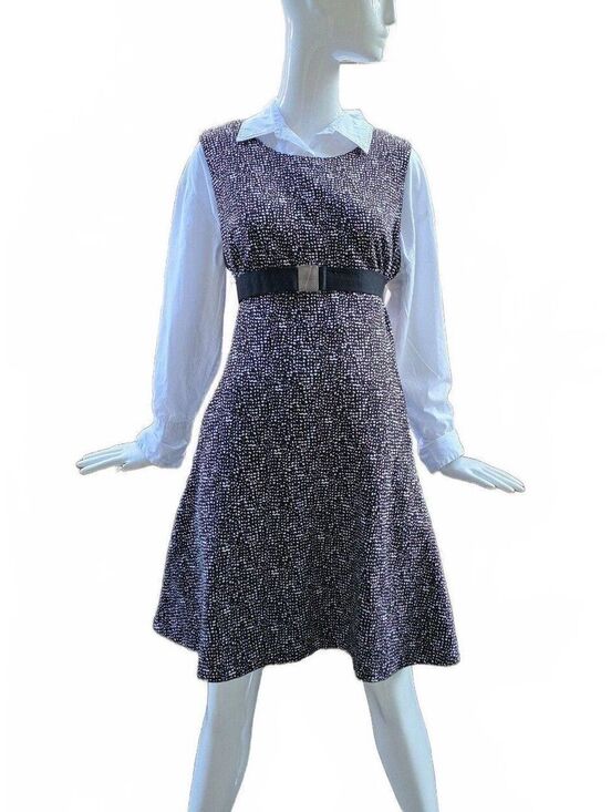 Dkny Dresses & Skirts - DKNY Black White Jacquard Knit Fit Flare A-Line Dress Size 14 Stretch Sleeveless